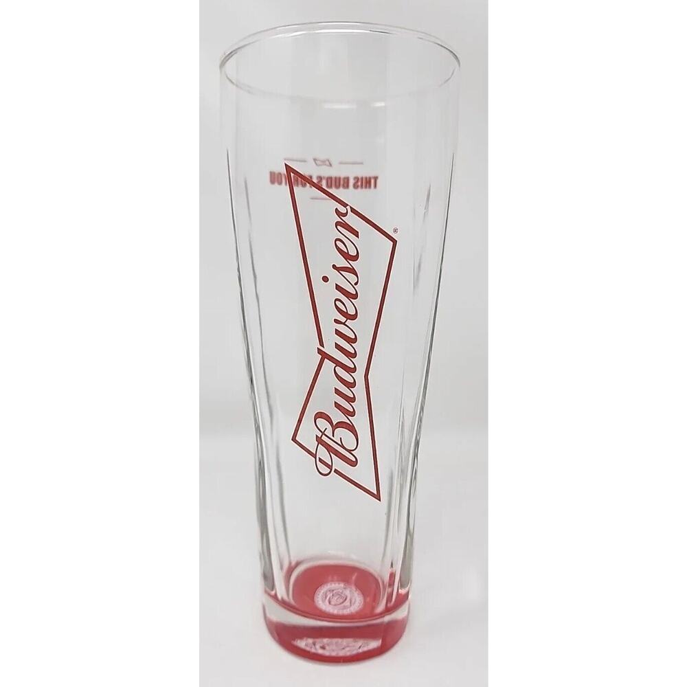 Rare Budweiser Red Beer Glass Barware Man Cave 16oz U94